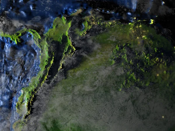 Norte da América do Sul na Terra - fundo oceânico visível — Fotografia de Stock