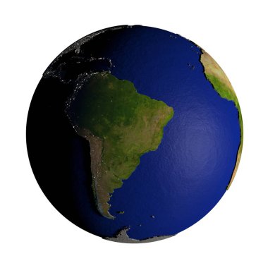 Güney Amerika üzerinde beyaz izole yeryüzünde