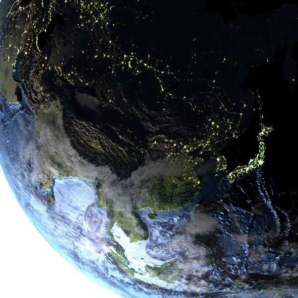 Asia orientale sulla Terra di notte - fondo oceanico visibile — Foto Stock