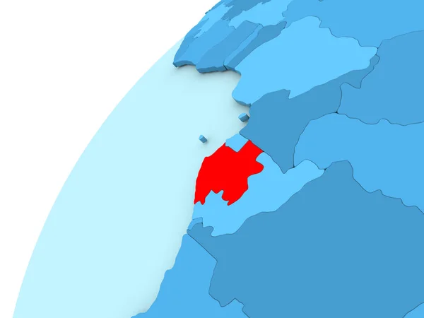 Gabon en rouge sur globe bleu — Photo