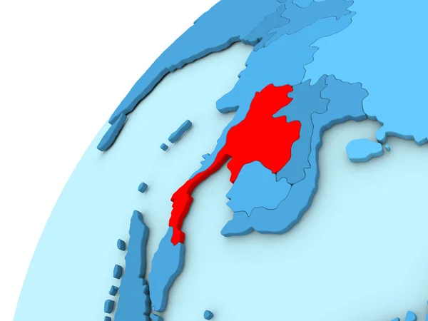 Tailândia em vermelho no globo azul — Fotografia de Stock