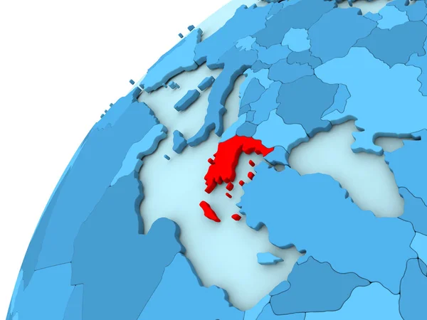 Griekenland in het rood op blauwe wereldbol — Stockfoto