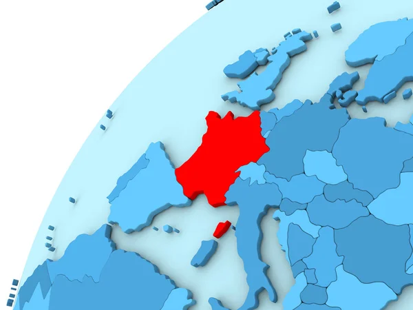 Francia en rojo sobre globo azul — Foto de Stock