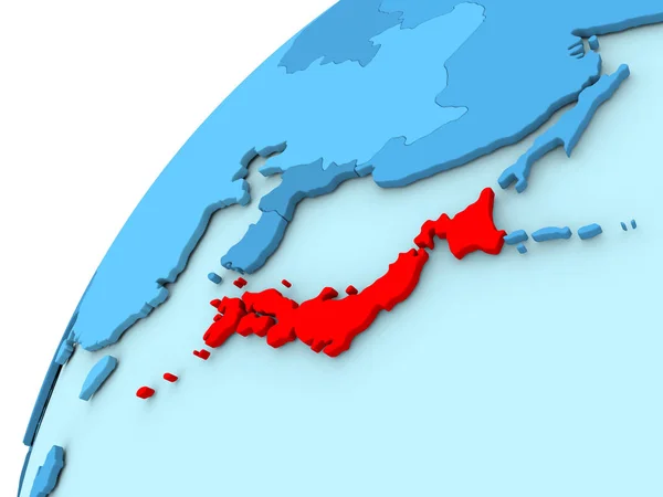 Japonsko v červené barvě na modrý glóbus — Stock fotografie