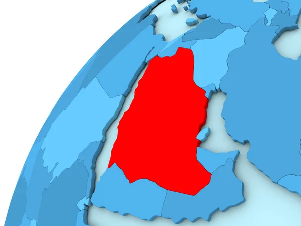 Saudiarabien i rött på blå jordglob — Stockfoto