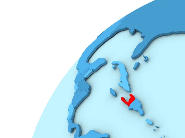 Haiti in red on blue globe — Stock Photo, Image