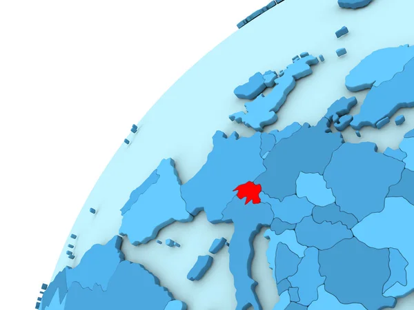 Switzerland in red on blue globe — Stock Photo, Image