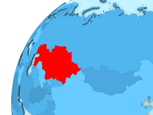 哈萨克斯坦在蓝色地球上的红 — 图库照片