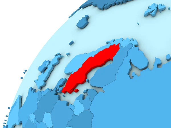 Szwecja w czerwony niebieski kula ziemska — Zdjęcie stockowe