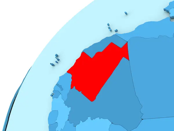 Mauretania na czerwono niebieski kula ziemska — Zdjęcie stockowe
