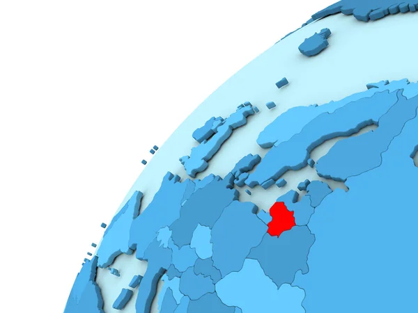 Litauen in Rot auf blauem Globus — Stockfoto