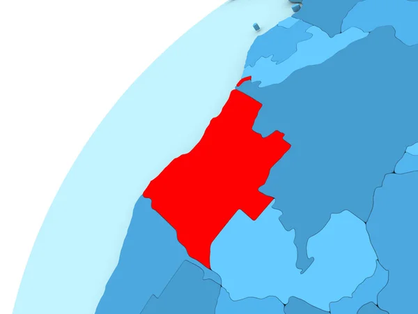 Angola em vermelho no globo azul — Fotografia de Stock