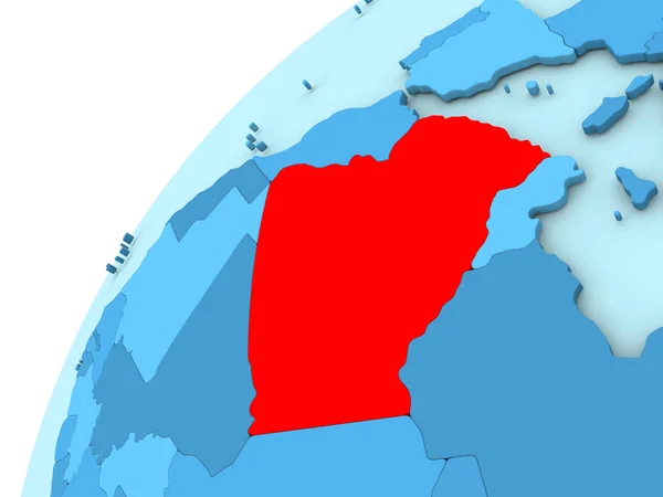 Algeria in rosso su globo blu — Foto Stock