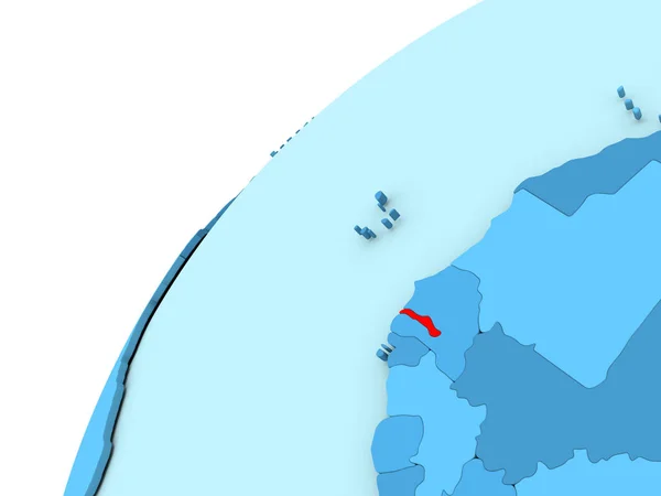 Gambia in Rot auf blauem Globus — Stockfoto