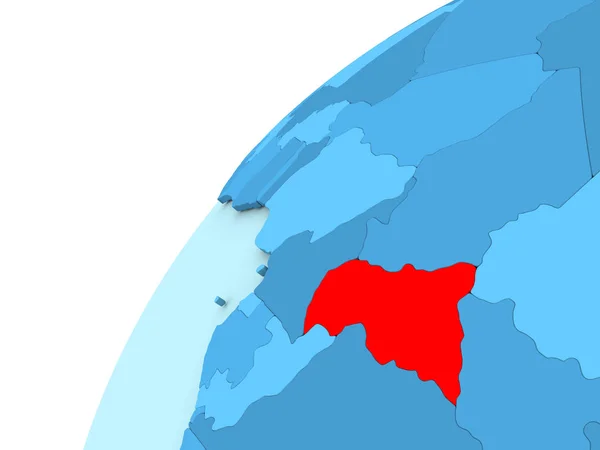 Centraal-Afrika in het rood op blauwe wereldbol — Stockfoto