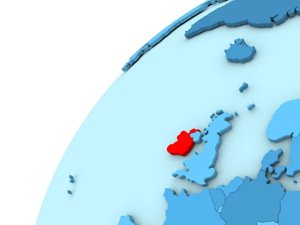 Ierland in het rood op blauwe wereldbol — Stockfoto