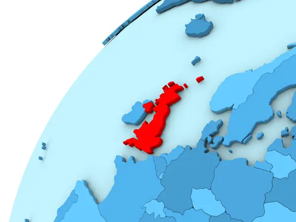 United Kingdom in red on blue globe — Stock Photo, Image