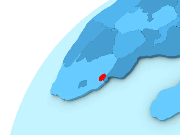 Swasiland in Rot auf blauem Globus — Stockfoto