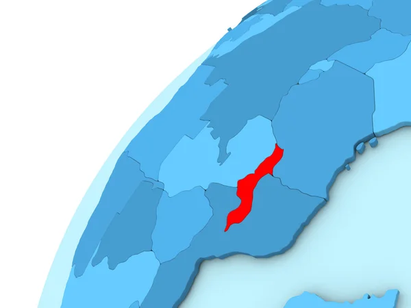 Малаві в червоний колір на синій глобус — стокове фото