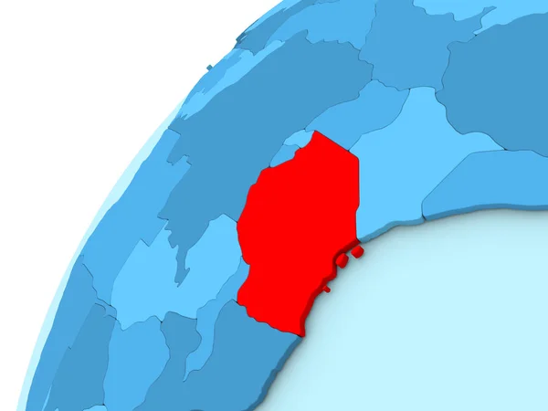 Tanzania in red on blue globe — Stock Photo, Image