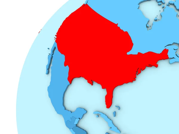 USA in red on blue globe — Stock Photo, Image