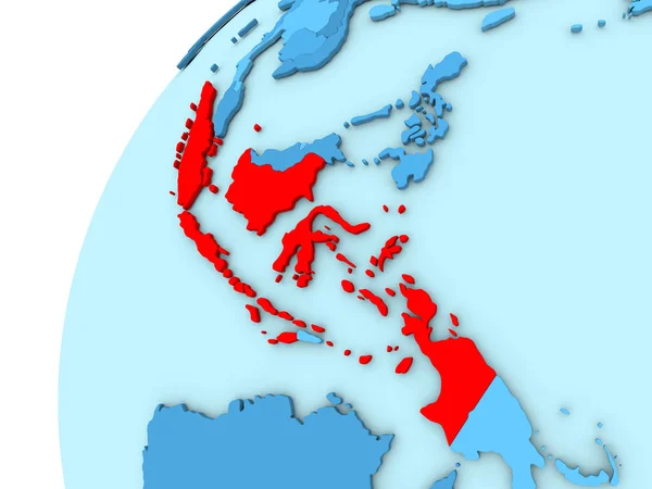 Indonésie v červené barvě na modrý glóbus — Stock fotografie