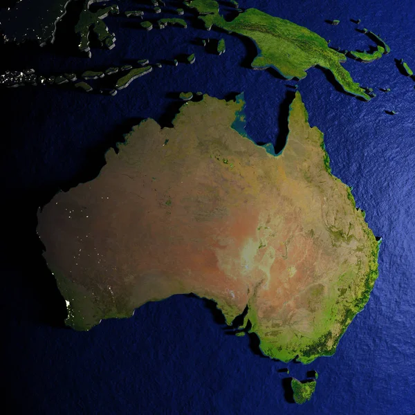Avustralya dünya modeli ile kabarık arazi üzerinde — Stok fotoğraf