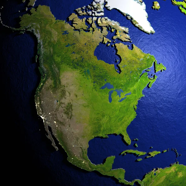 Kuzey Amerika kabartmalı topraklarla Dünya modelinde — Stok fotoğraf