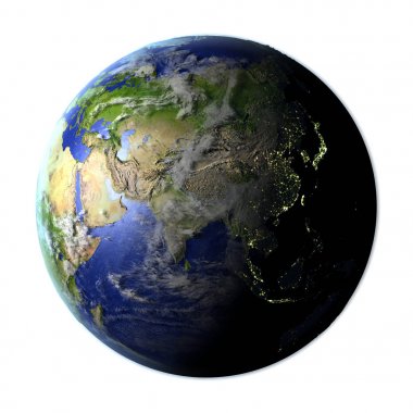 Asya üzerinde beyaz izole yeryüzünde