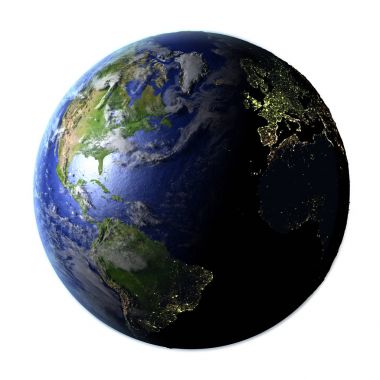 Kuzey Yarımküre üzerinde beyaz izole yeryüzünde