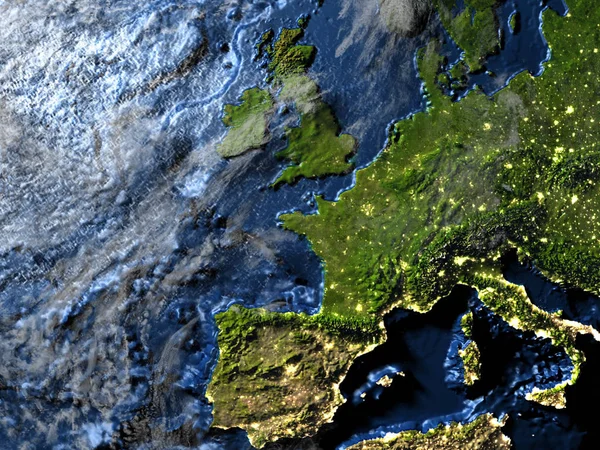 夜見える海底地球のヨーロッパ — ストック写真