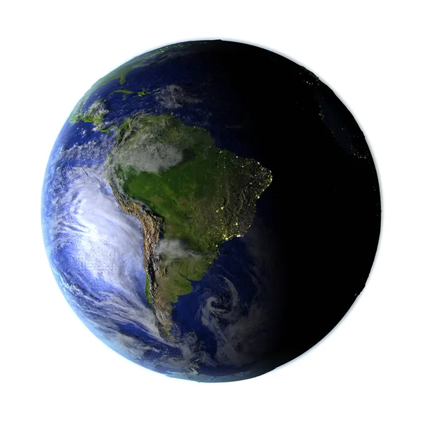 Zuid-Amerika op aarde geïsoleerd op wit — Stockfoto