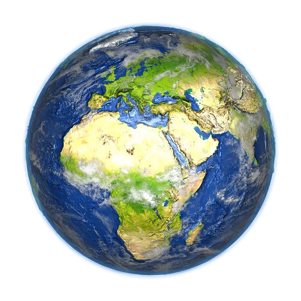 Регион EMEA на Земле изолирован на белом — стоковое фото