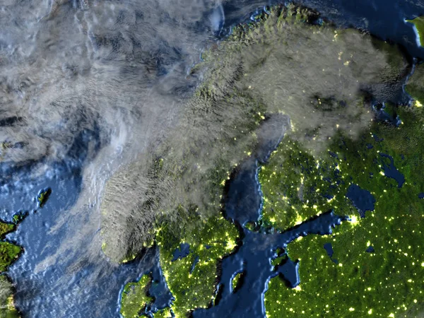 Gece - görünür okyanus tabanı yeryüzünde İskandinav Yarımadası — Stok fotoğraf