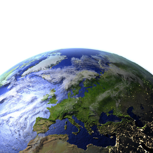 Europe on realistic model of Earth