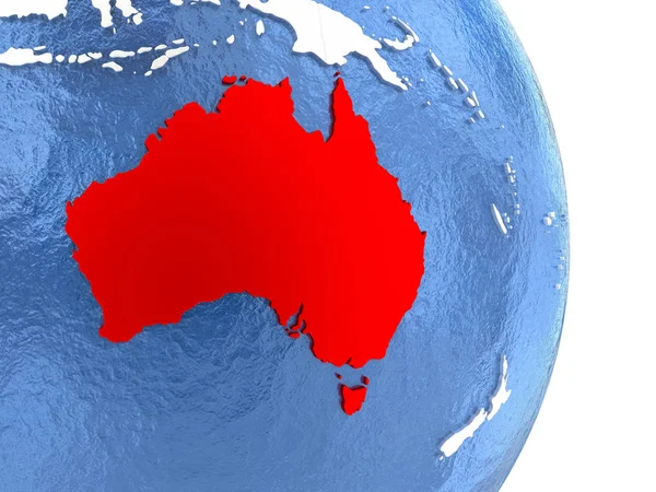 Australien auf glänzendem Globus mit Wasser — Stockfoto