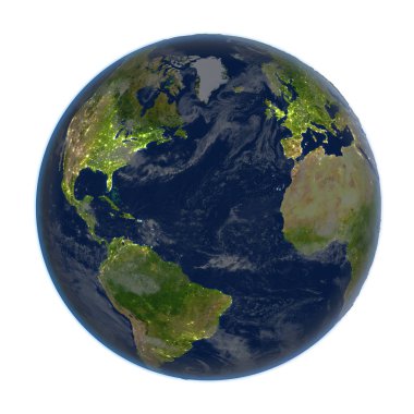 Kuzey Yarımküre üzerinde beyaz izole gece yeryüzünde