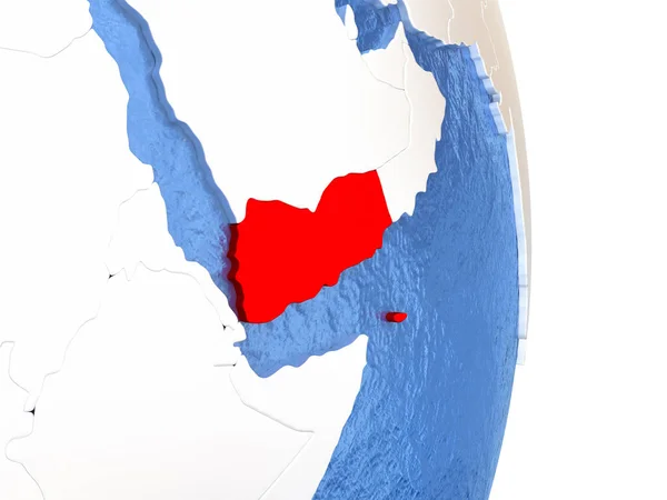 Yemen on shiny globe with water — Stock Photo, Image