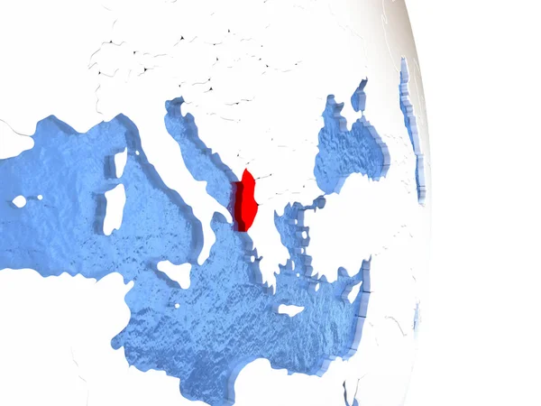Albanië op glanzend wereldbol met water — Stockfoto