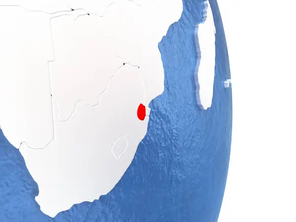 Swaziland sur un globe brillant avec de l'eau — Photo