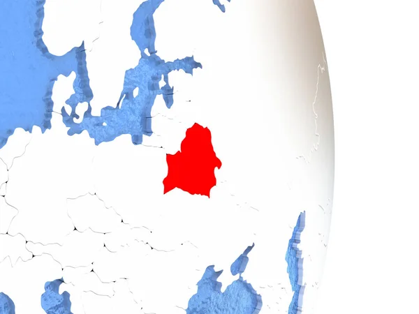 Belarus on shiny globe with water — Stock Photo, Image