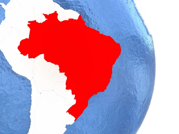 Brasilien auf glänzendem Globus mit Wasser — Stockfoto