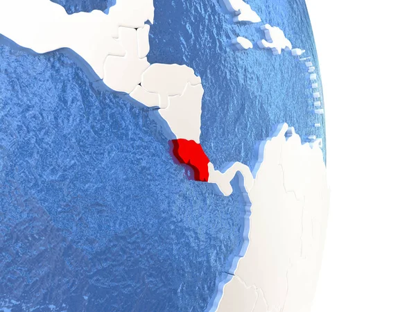 Costa Rica auf glänzendem Globus mit Wasser — Stockfoto