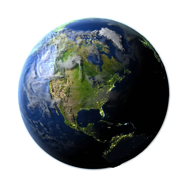Noord-Amerika op aarde geïsoleerd op wit — Stockfoto