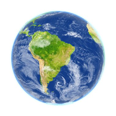 Güney Amerika üzerinde beyaz izole yeryüzünde