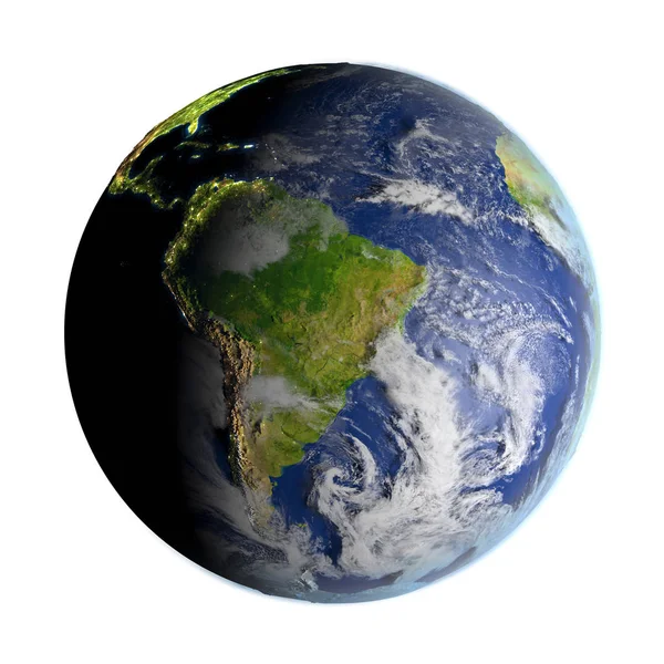 南美洲上白色孤立的地球上 — 图库照片