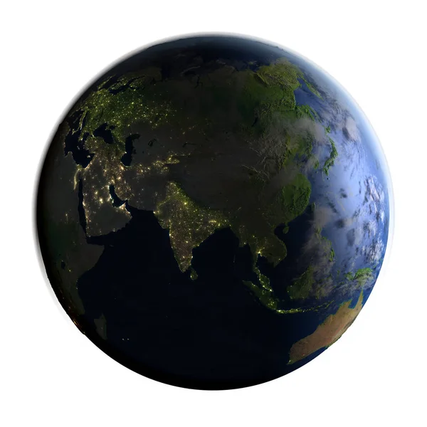 Asie na zemi v noci izolované na bílém — Stock fotografie
