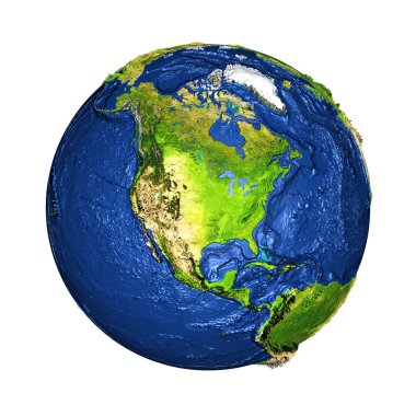 Kuzey Amerika üzerinde beyaz izole yeryüzünde