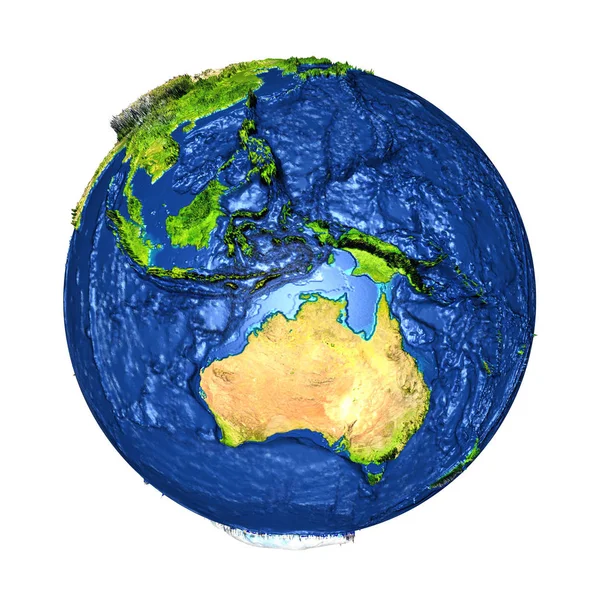 Avustralya üzerinde beyaz izole yeryüzünde — Stok fotoğraf