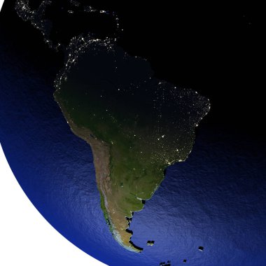 Güney Amerika gece kabarık arazi ile Dünya'nın modeli